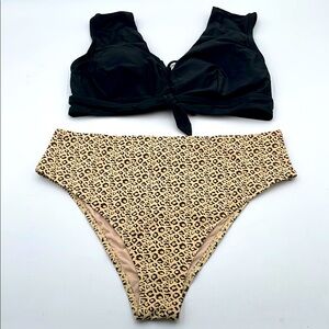 CUPSHE Black Cutout Top Leopard Print Tummy Control High Waisted Bottoms‎ Plus